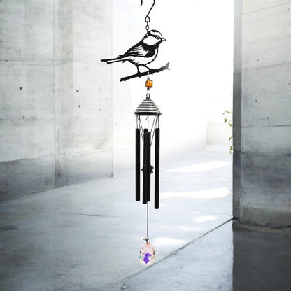 Silhouette Blue Tit Wind Chime – Black, 58cm x 14cm x 6cm | Elegant Hanging Bird Chime for Garden, Patio & Home |  Outdoor Décor