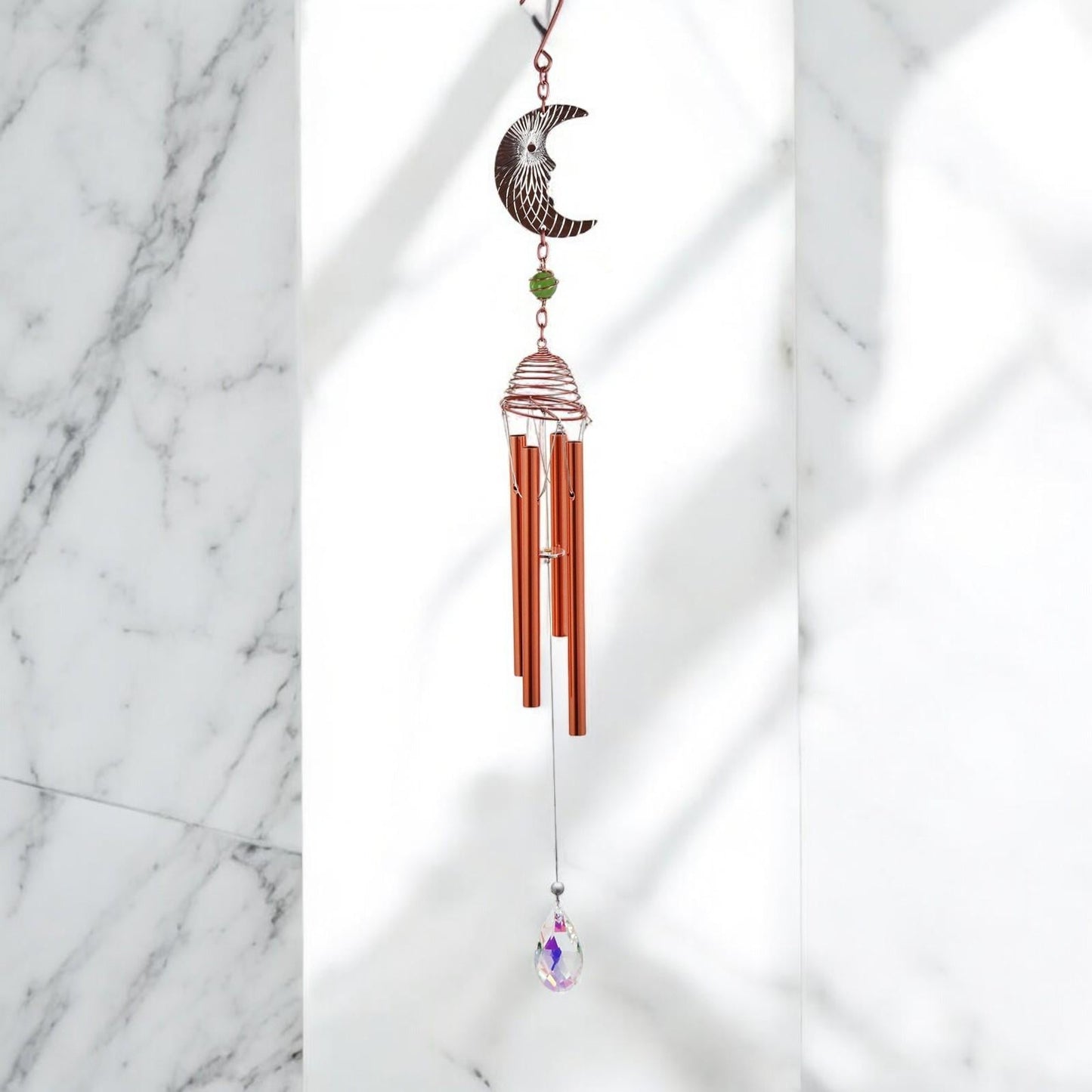 Rose Gold Moon Wind Chime – 58cm x 8cm x 6cm | Celestial Hanging Chime for Garden, Patio & Home | Soothing, Melodic Outdoor Wind Bell