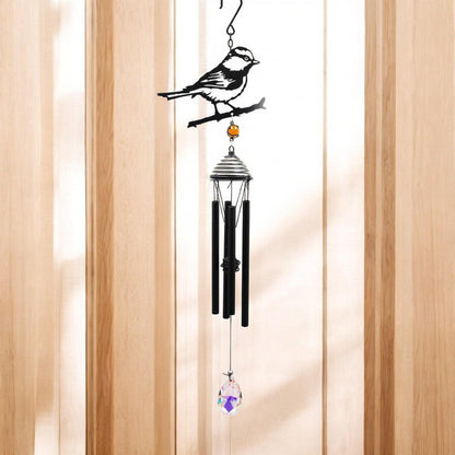 Silhouette Blue Tit Wind Chime – Black, 58cm x 14cm x 6cm | Elegant Hanging Bird Chime for Garden, Patio & Home |  Outdoor Décor