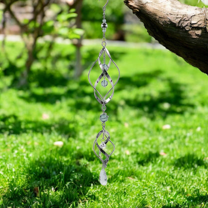 Double Stainless Steel Spiral Spinner – 57cm x 9cm x 9cm | Elegant Garden Wind Spinner | Durable Outdoor Décor for Patios, Gardens