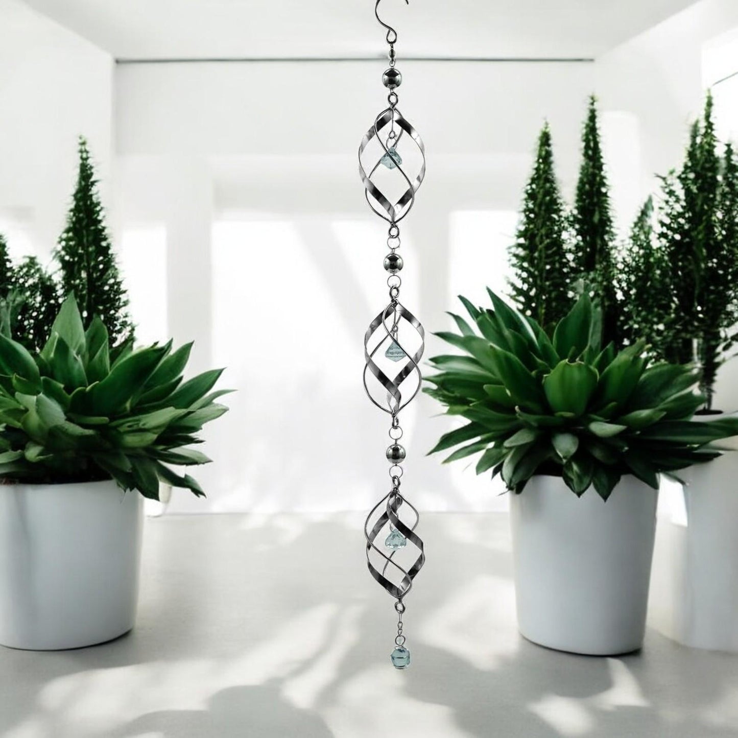 Triple Stainless Steel Spiral Spinner – 57cm x 9cm x 9cm | Elegant Garden Wind Spinner | Durable Outdoor Décor for Patios, Gardens