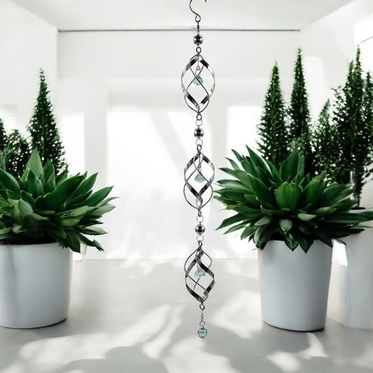 Triple Stainless Steel Spiral Spinner – 57cm x 9cm x 9cm | Elegant Garden Wind Spinner | Durable Outdoor Décor for Patios, Gardens