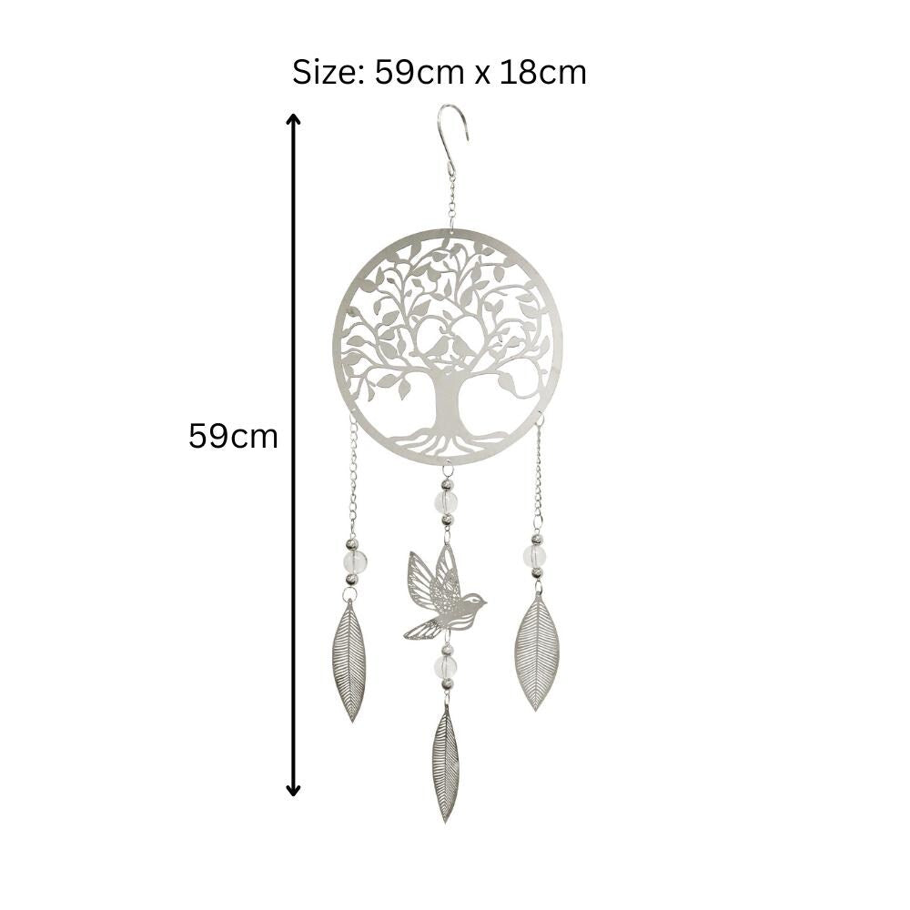 Tree Stainless Steel Hanging Dreamcatcher – 59cm x 18cm | Elegant Outdoor & Indoor Wind Spinner | Boho Metal Dream Catcher for Gardens