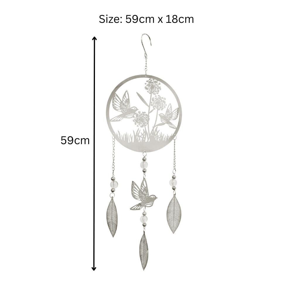 Bird Stainless Steel Hanging Dreamcatcher – 59cm x 18cm | Elegant Metal Wind Spinner for Indoor & Outdoor Décor