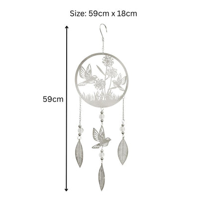 Bird Stainless Steel Hanging Dreamcatcher – 59cm x 18cm | Elegant Metal Wind Spinner for Indoor & Outdoor Décor