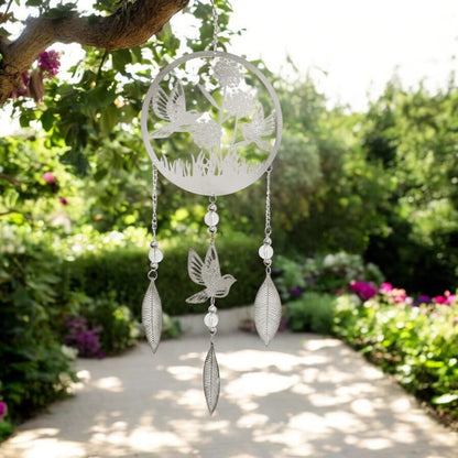 Bird Stainless Steel Hanging Dreamcatcher – 59cm x 18cm | Elegant Metal Wind Spinner for Indoor & Outdoor Décor
