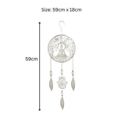 Buddha Stainless Steel Hanging Dreamcatcher – 59cm x 18cm | Spiritual Wind Spinner for Indoor & Outdoor Use | Zen Garden, Meditation