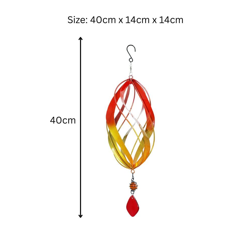 Flame Red Metal Hanging Spinner – 40cm x 14cm | Wind-Powered Kinetic Garden Ornament | Outdoor Hanging Wind Spinner for Patios, Balconies