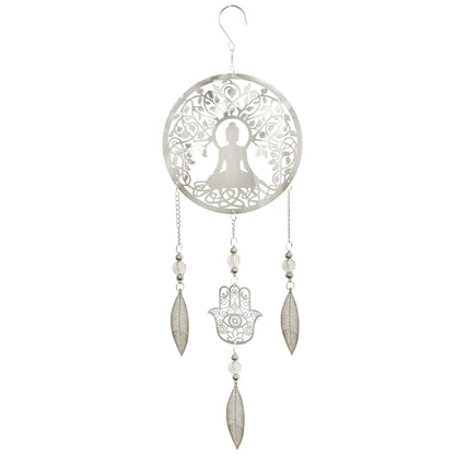 Buddha Stainless Steel Hanging Dreamcatcher – 59cm x 18cm | Spiritual Wind Spinner for Indoor & Outdoor Use | Zen Garden, Meditation