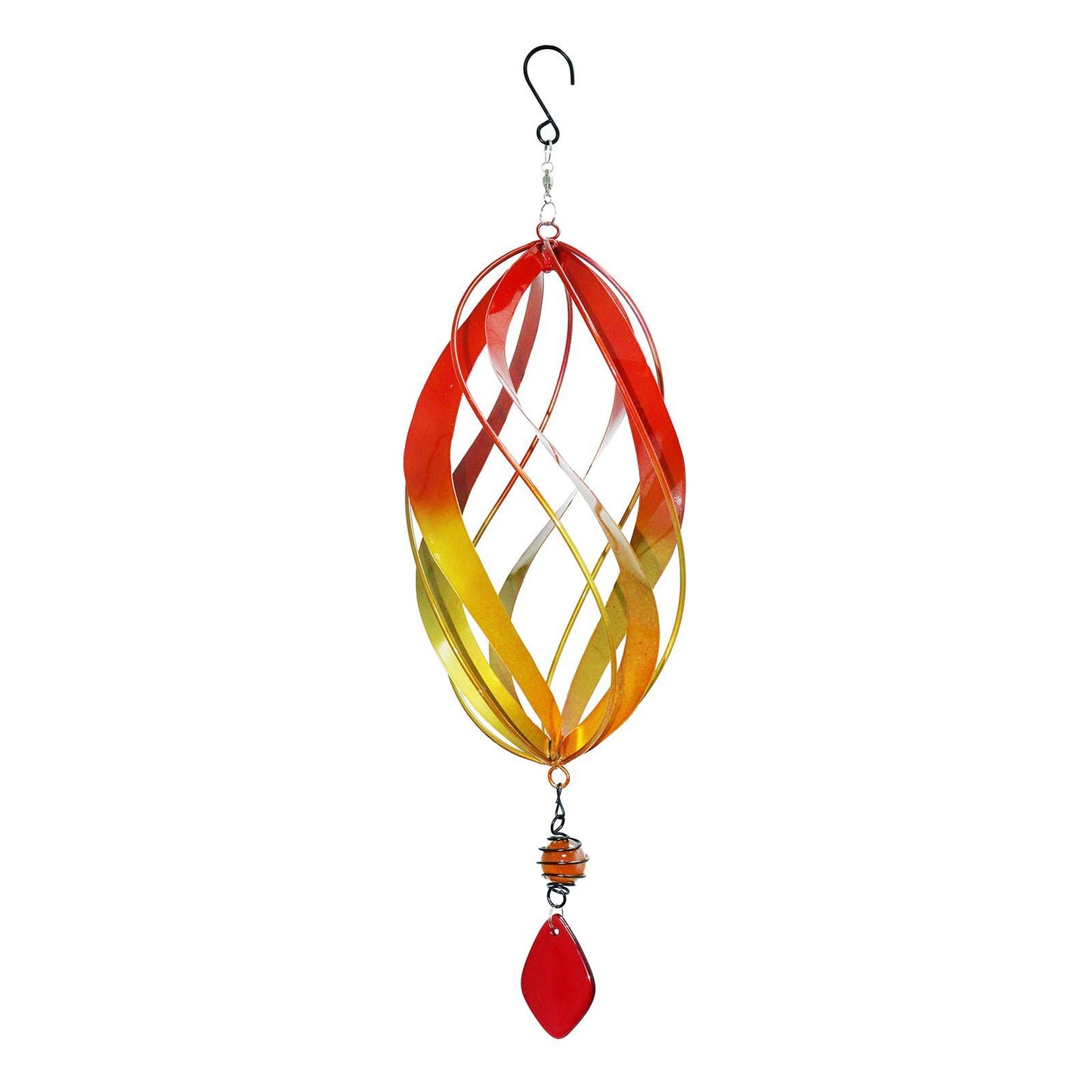 Flame Red Metal Hanging Spinner – 40cm x 14cm | Wind-Powered Kinetic Garden Ornament | Outdoor Hanging Wind Spinner for Patios, Balconies