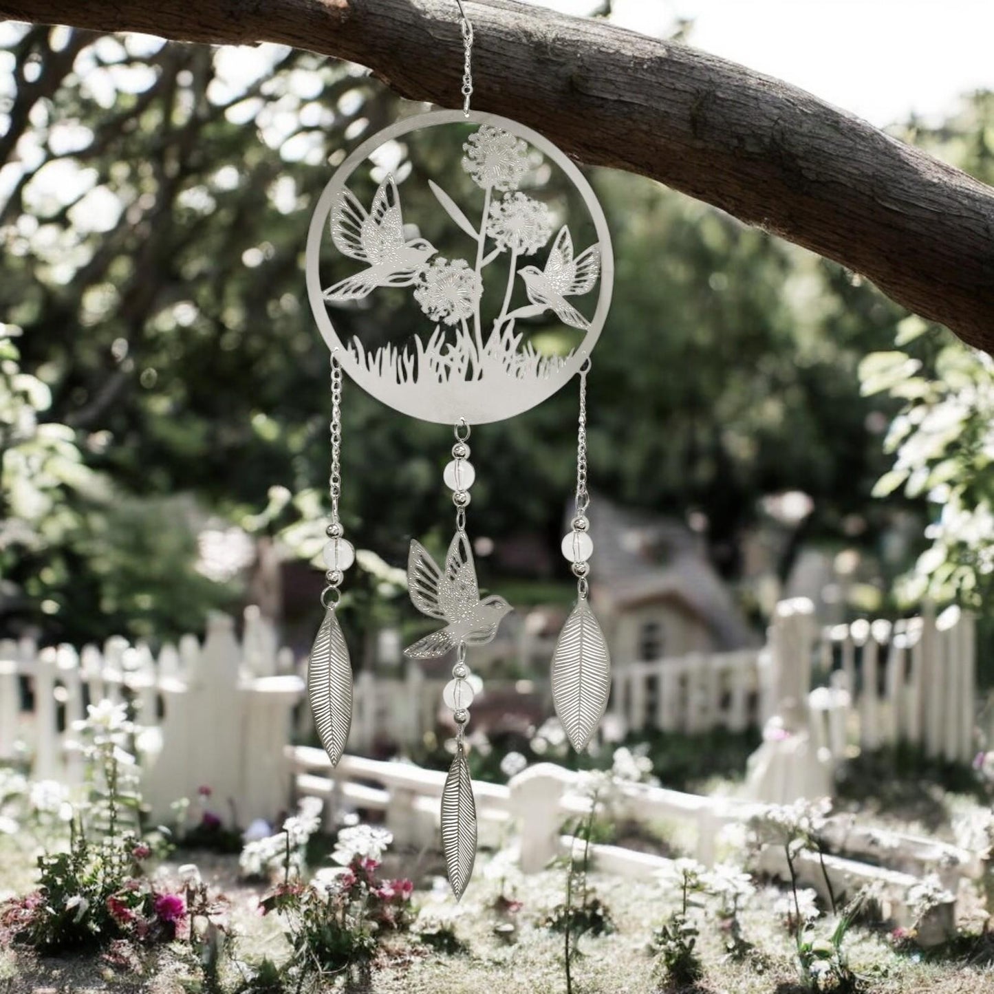 Bird Stainless Steel Hanging Dreamcatcher – 59cm x 18cm | Elegant Metal Wind Spinner for Indoor & Outdoor Décor