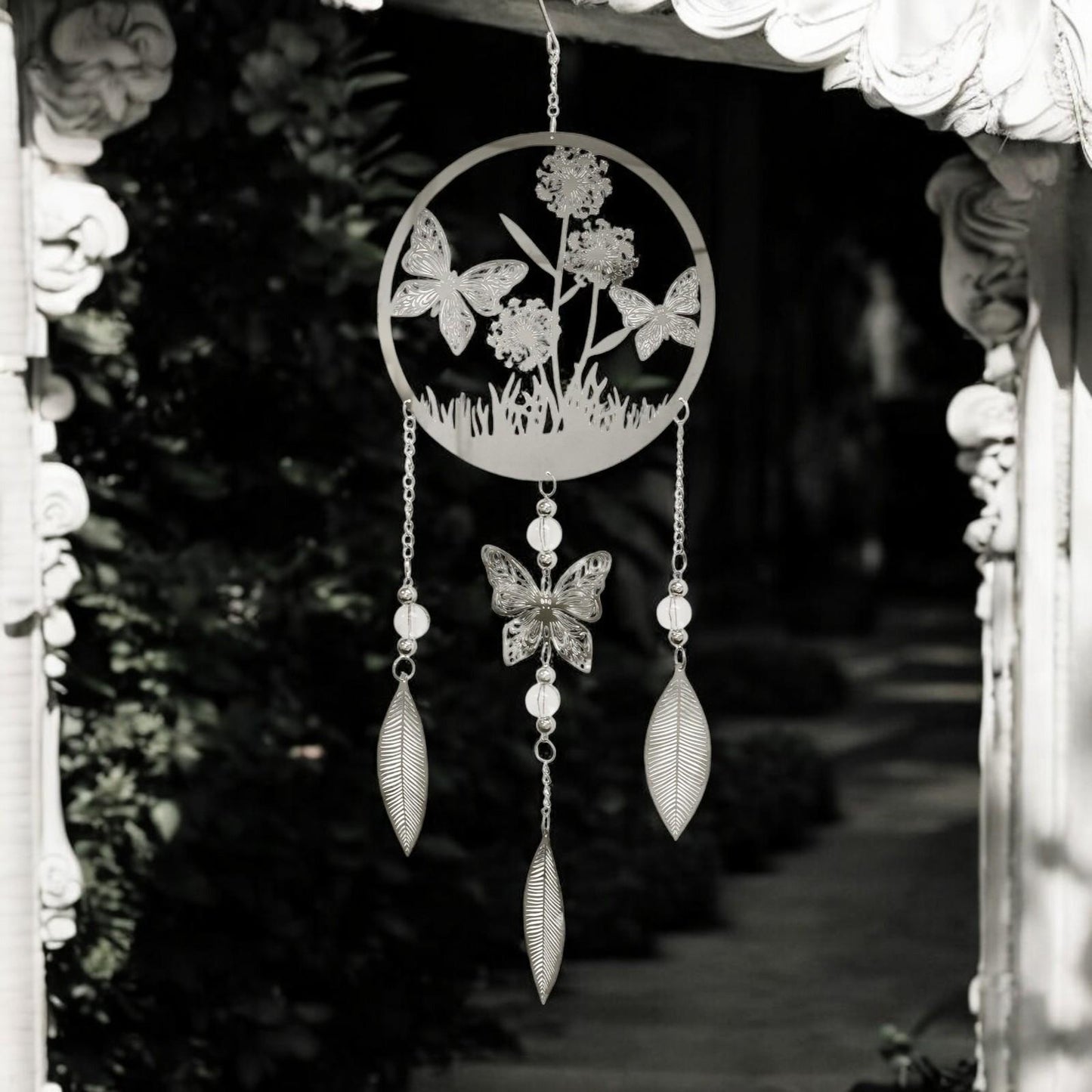 Butterfly Stainless Steel Hanging Dreamcatcher – 59cm x 18cm | Elegant Wind Spinner for Indoor & Outdoor Use