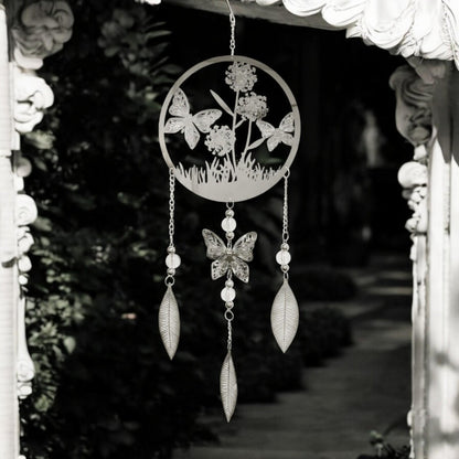 Butterfly Stainless Steel Hanging Dreamcatcher – 59cm x 18cm | Elegant Wind Spinner for Indoor & Outdoor Use