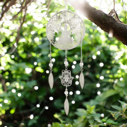 Buddha Stainless Steel Hanging Dreamcatcher – 59cm x 18cm | Spiritual Wind Spinner for Indoor & Outdoor Use | Zen Garden, Meditation