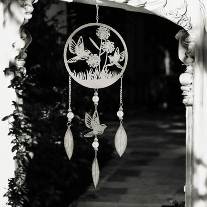 Bird Stainless Steel Hanging Dreamcatcher – 59cm x 18cm | Elegant Metal Wind Spinner for Indoor & Outdoor Décor