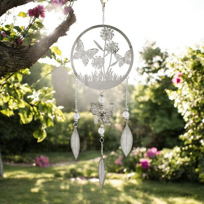 Butterfly Stainless Steel Hanging Dreamcatcher – 59cm x 18cm | Elegant Wind Spinner for Indoor & Outdoor Use