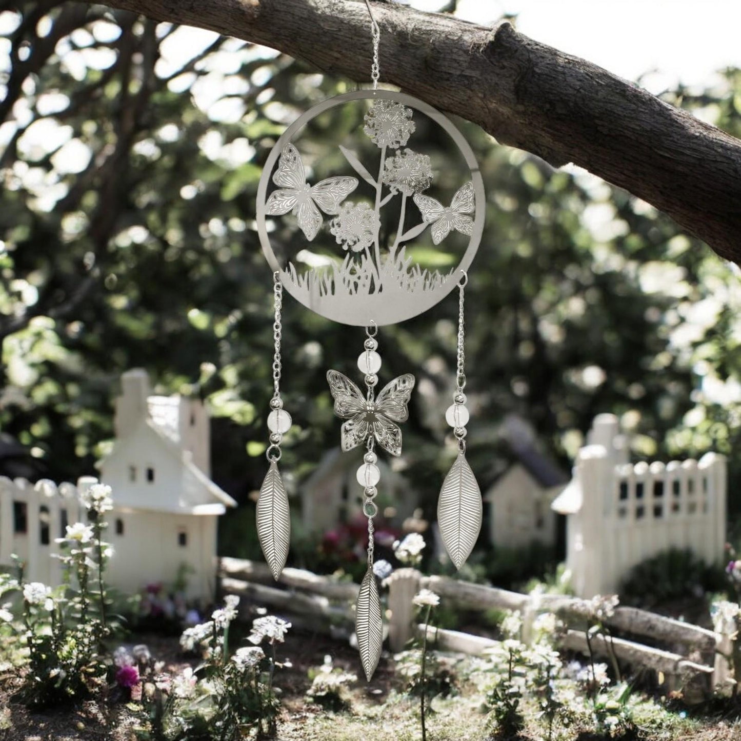 Butterfly Stainless Steel Hanging Dreamcatcher – 59cm x 18cm | Elegant Wind Spinner for Indoor & Outdoor Use