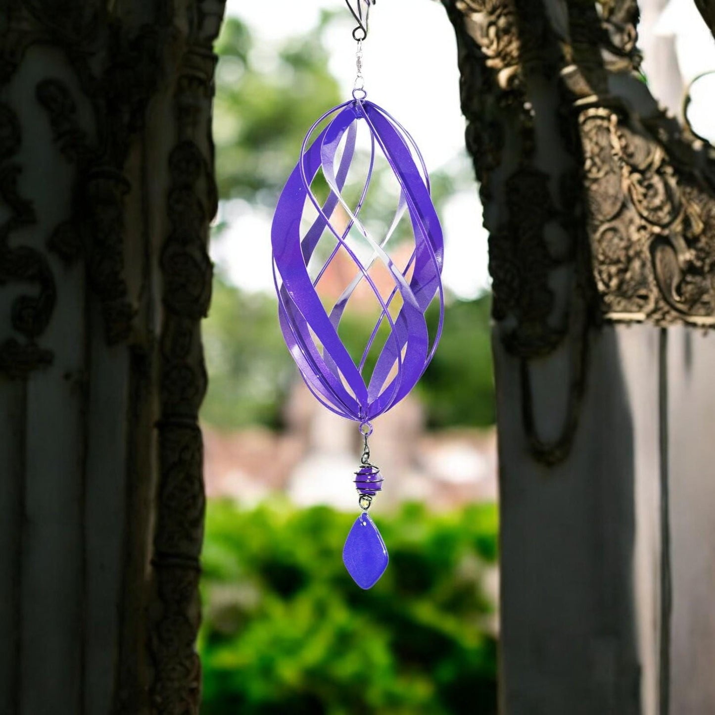 Violet Metal Hanging Spinner – 40cm x 14cm | Wind-Powered Kinetic Garden Ornament | Outdoor Hanging Wind Spinner for Patios