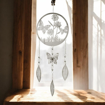 Butterfly Stainless Steel Hanging Dreamcatcher – 59cm x 18cm | Elegant Wind Spinner for Indoor & Outdoor Use