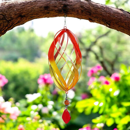 Flame Red Metal Hanging Spinner – 40cm x 14cm | Wind-Powered Kinetic Garden Ornament | Outdoor Hanging Wind Spinner for Patios, Balconies