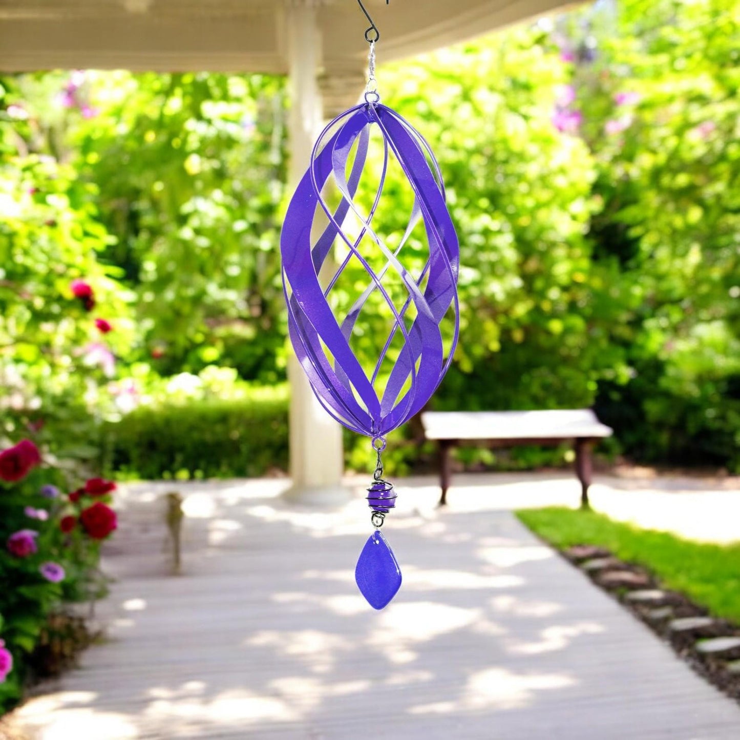 Violet Metal Hanging Spinner – 40cm x 14cm | Wind-Powered Kinetic Garden Ornament | Outdoor Hanging Wind Spinner for Patios