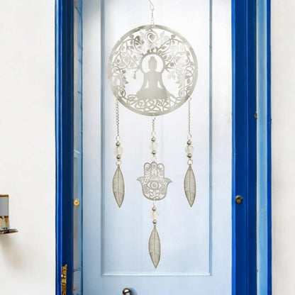 Buddha Stainless Steel Hanging Dreamcatcher – 59cm x 18cm | Spiritual Wind Spinner for Indoor & Outdoor Use | Zen Garden, Meditation