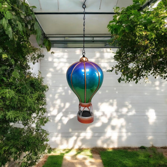 Small Aurora Solar Hot Air Balloon – 42cm | Color-Changing Solar-Powered Hanging Lantern & Wind Spinner