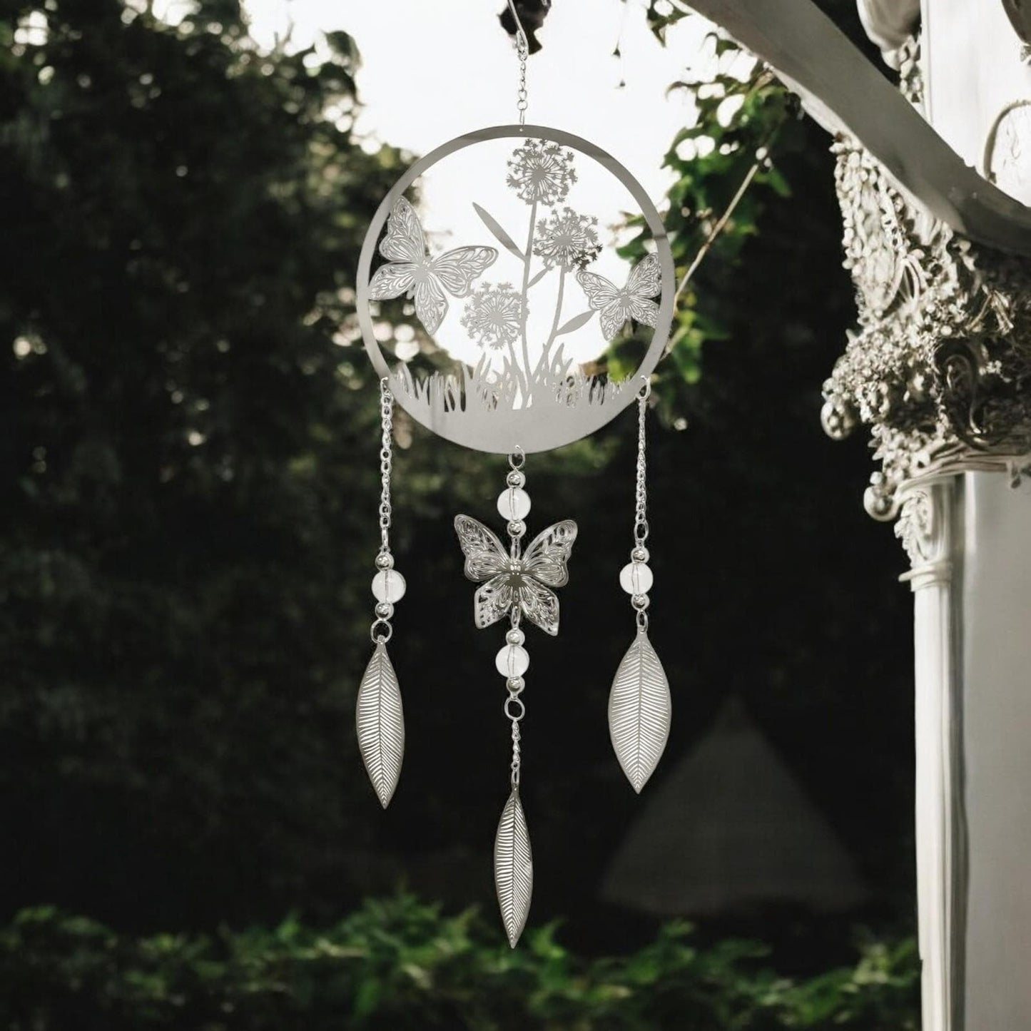 Butterfly Stainless Steel Hanging Dreamcatcher – 59cm x 18cm | Elegant Wind Spinner for Indoor & Outdoor Use