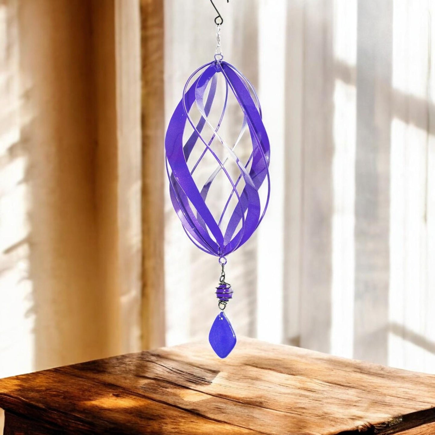 Violet Metal Hanging Spinner – 40cm x 14cm | Wind-Powered Kinetic Garden Ornament | Outdoor Hanging Wind Spinner for Patios