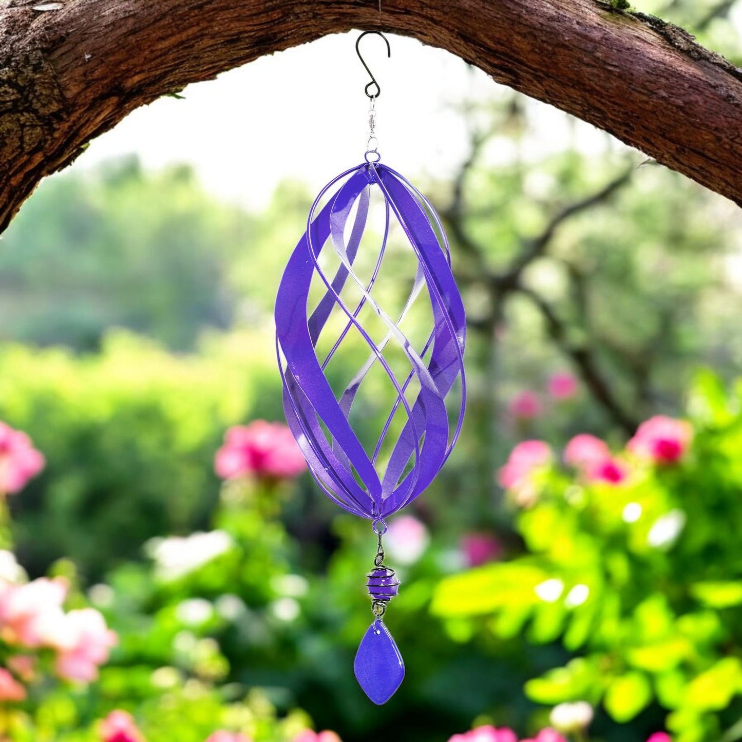 Violet Metal Hanging Spinner – 40cm x 14cm | Wind-Powered Kinetic Garden Ornament | Outdoor Hanging Wind Spinner for Patios