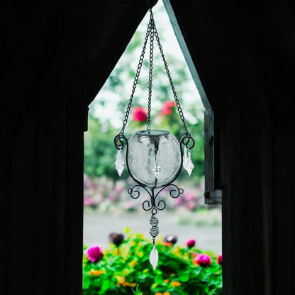 Mystic Moroccan Clear Glass Solar Lantern – 55cm | Solar-Powered Outdoor Lantern with Intricate Moroccan Design