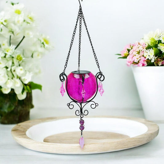 Mystic Moroccan Clear Cerise Solar Lantern – 55cm | Solar-Powered Outdoor Lantern with Intricate Moroccan Design