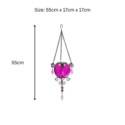 Mystic Moroccan Clear Cerise Solar Lantern – 55cm | Solar-Powered Outdoor Lantern with Intricate Moroccan Design