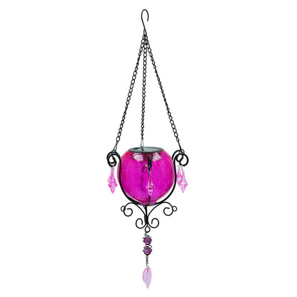 Mystic Moroccan Clear Cerise Solar Lantern – 55cm | Solar-Powered Outdoor Lantern with Intricate Moroccan Design