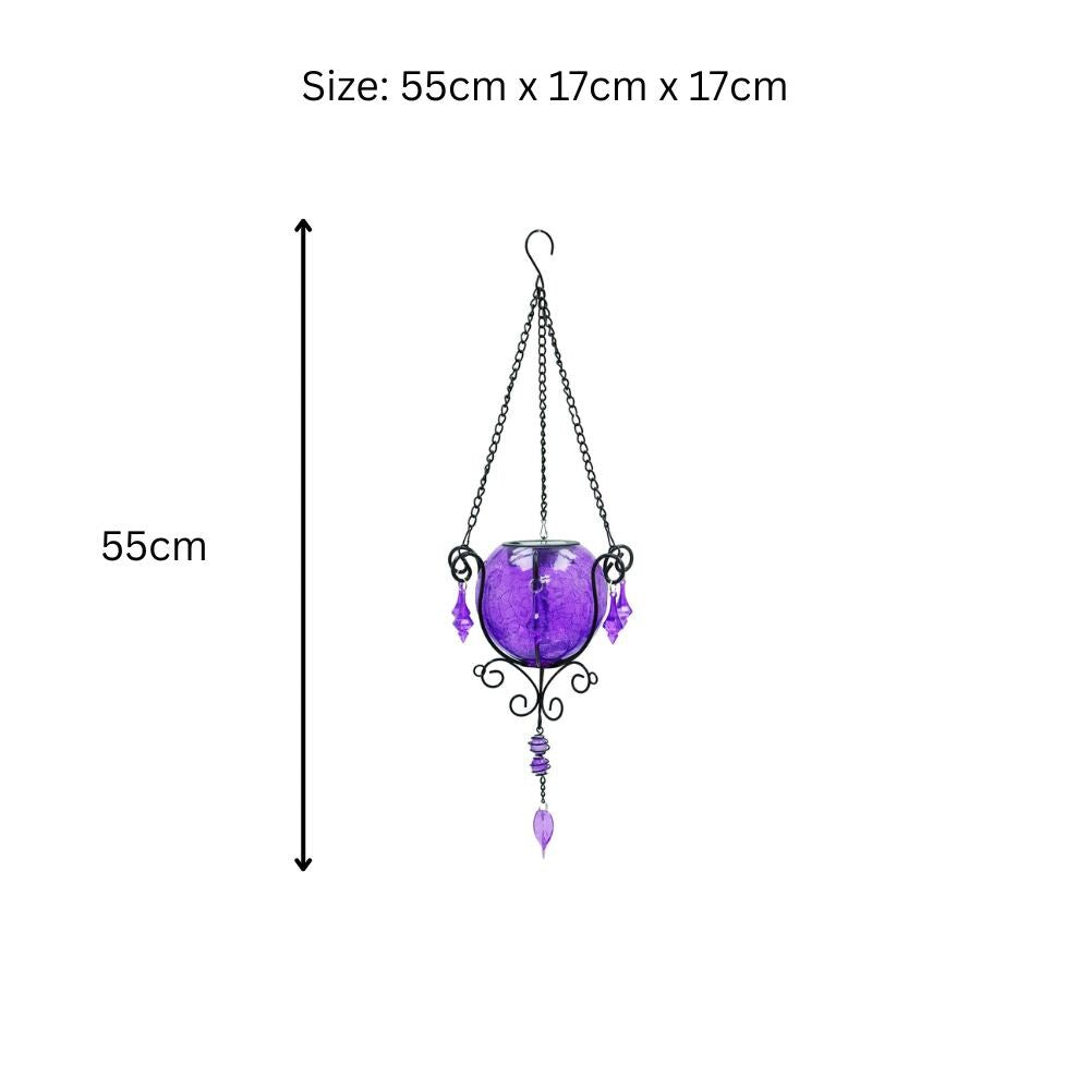 Mystic Moroccan Amethyst Glass Solar Lantern – 55cm | Solar-Powered Outdoor Lantern with Intricate Moroccan Design