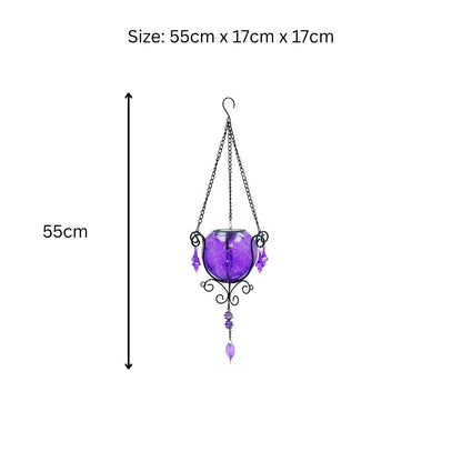 Mystic Moroccan Amethyst Glass Solar Lantern – 55cm | Solar-Powered Outdoor Lantern with Intricate Moroccan Design