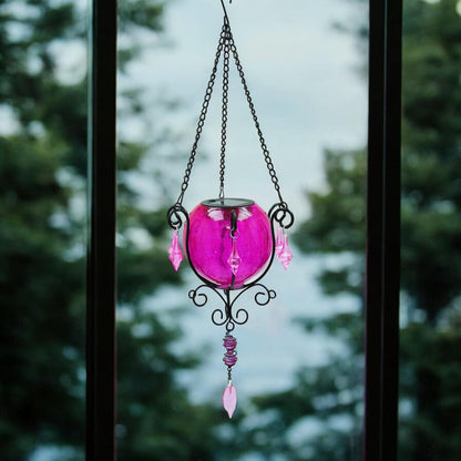 Mystic Moroccan Clear Cerise Solar Lantern – 55cm | Solar-Powered Outdoor Lantern with Intricate Moroccan Design