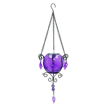 Mystic Moroccan Amethyst Glass Solar Lantern – 55cm | Solar-Powered Outdoor Lantern with Intricate Moroccan Design