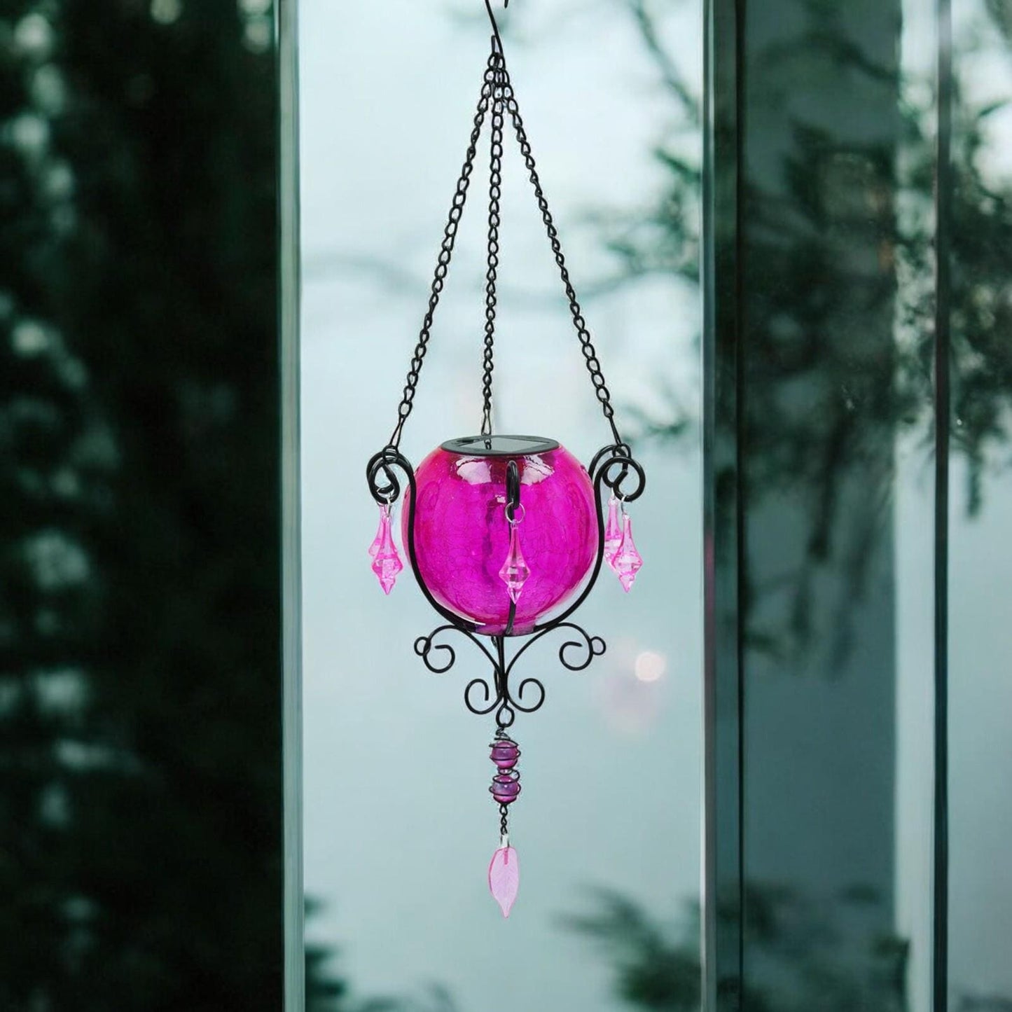 Mystic Moroccan Clear Cerise Solar Lantern – 55cm | Solar-Powered Outdoor Lantern with Intricate Moroccan Design