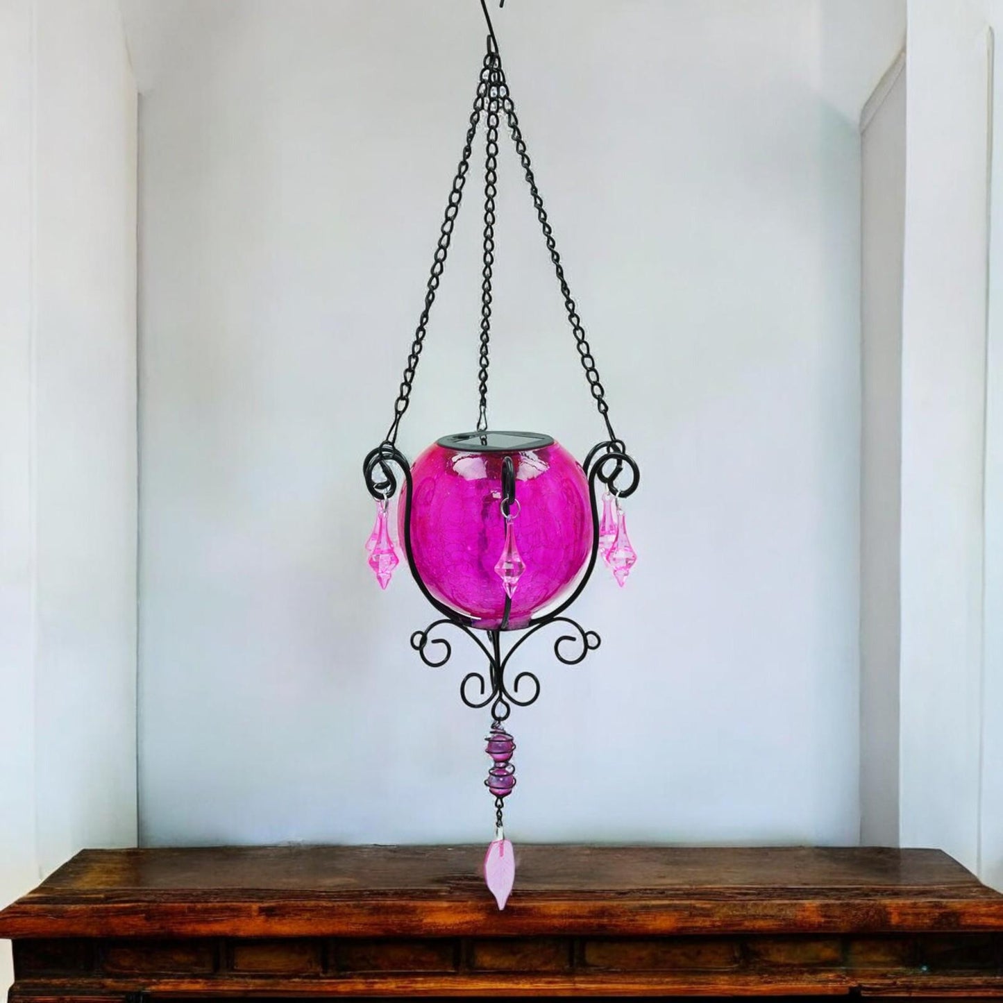 Mystic Moroccan Clear Cerise Solar Lantern – 55cm | Solar-Powered Outdoor Lantern with Intricate Moroccan Design