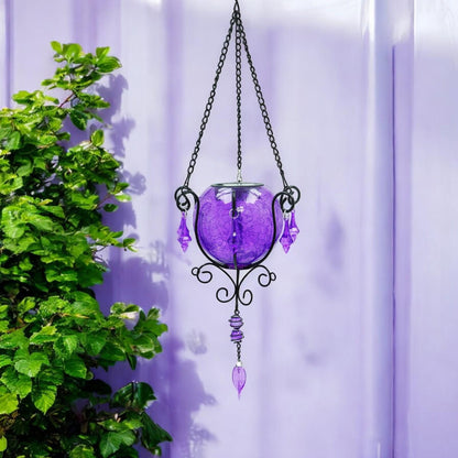 Mystic Moroccan Amethyst Glass Solar Lantern – 55cm | Solar-Powered Outdoor Lantern with Intricate Moroccan Design