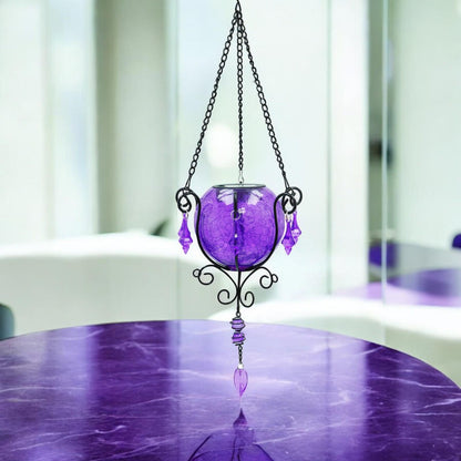 Mystic Moroccan Amethyst Glass Solar Lantern – 55cm | Solar-Powered Outdoor Lantern with Intricate Moroccan Design