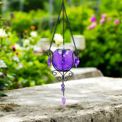 Mystic Moroccan Amethyst Glass Solar Lantern – 55cm | Solar-Powered Outdoor Lantern with Intricate Moroccan Design
