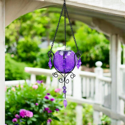 Mystic Moroccan Amethyst Glass Solar Lantern – 55cm | Solar-Powered Outdoor Lantern with Intricate Moroccan Design