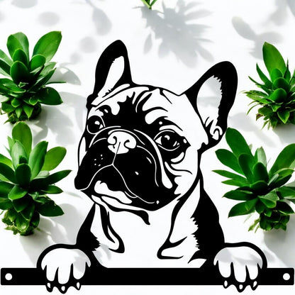 Metal Frenchie Peeking Dog Silhouette – 28cm x 32cm | Decorative Metal French Bulldog Art for Home & Garden Décor