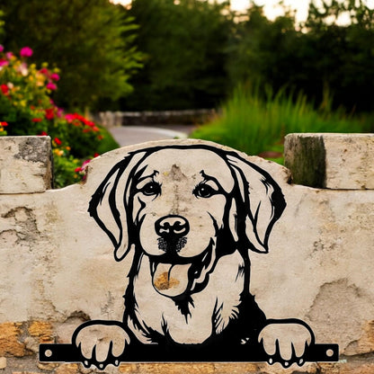 Metal Labrador Retriever Peeking Dog Silhouette – 28cm x 32cm | Decorative Metal Labrador Art for Home & Garden Décor