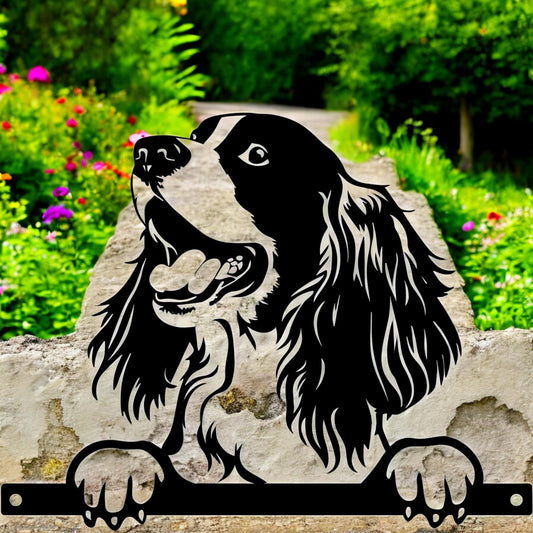 Metal Spaniel Peeking Dog Silhouette – 28cm x 32cm | Decorative Metal Spaniel Art for Home & Garden Décor