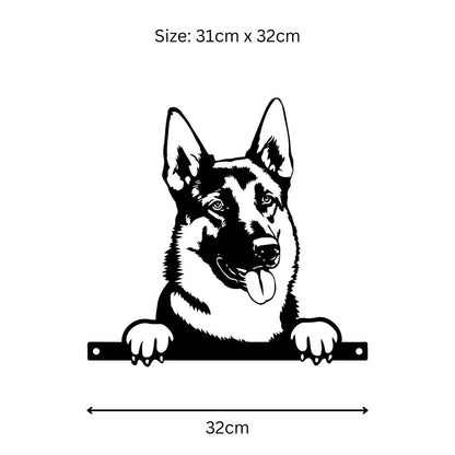 Metal German Shepherd Peeking Dog Silhouette – 28cm x 32cm | Decorative German Shepherd Art for Home & Garden Décor
