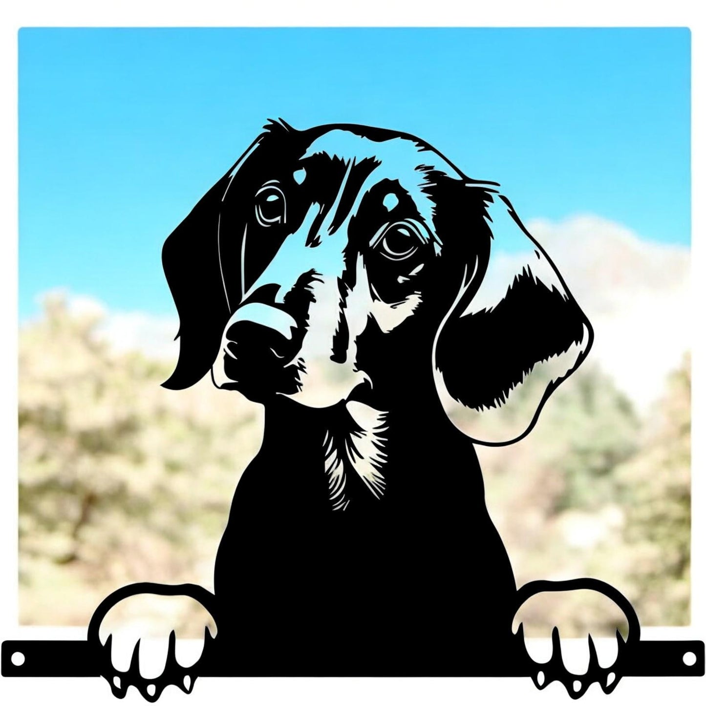 Metal Dachshund Peeking Dog Silhouette – 28cm x 32cm | Decorative Dachshund Art for Home & Garden Décor