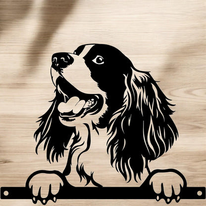 Metal Spaniel Peeking Dog Silhouette – 28cm x 32cm | Decorative Metal Spaniel Art for Home & Garden Décor